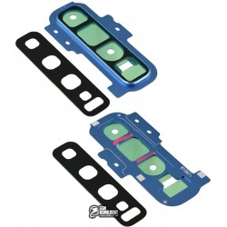 Стекло камеры Samsung G975 Galaxy S10 Plus, синее, с рамкой, prism blue