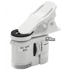 Лупа с прищепкой для камеры смартфона, 9595W1, увел.- 60Х, подсветка +UV (3LR1130) Лупа с прищепкой для камеры смартфона, 9595W1, увел.- 60Х, подсветка +UV (3LR1130)