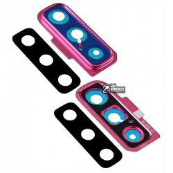 Стекло камеры Samsung A750 Galaxy A7 (2018), розовое, с рамкой