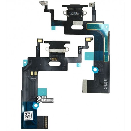 Шлейф iPhone XR, коннектора зарядки, черный, с микрофоном, High Copy