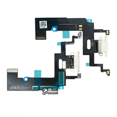 Шлейф iPhone XR, коннектора зарядки, белый, с микрофоном, High Copy