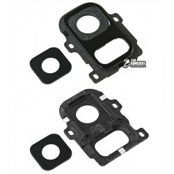 Стекло камеры для Samsung A600F Dual Galaxy A6 (2018), черный, с рамкой