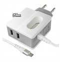 Зарядний пристрій Hoco C75 Imperious 2USB і Micro-USB, 2,4А, білий колір