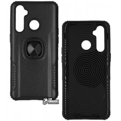 Чехол для Realme 5 Pro, Realme Q, Leather Design Case With Ring, силикон-пластик, черный Чехол для Realme 5 Pro, Realme Q, Leather Design Case With Ring, силикон-пластик, черный