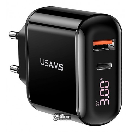 Зарядное устройство Usams US-CC085 T23 QC3.0+PD3.0 18W Digital Display Fast Charger, черное