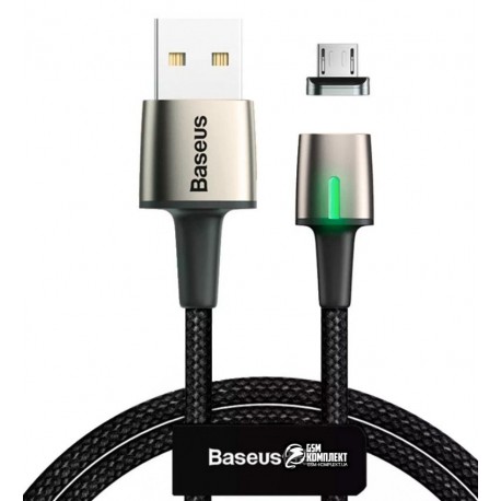 Кабель Micro-USB - USB, Baseus Zinc Magnetic, магнитный, в тканевой оплетке, 1,5А, 2м, черный