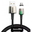 Кабель Micro-USB - USB, Baseus Zinc Magnetic, магнітний, в тканинної оплітці, 1,5А, 2м, чорний