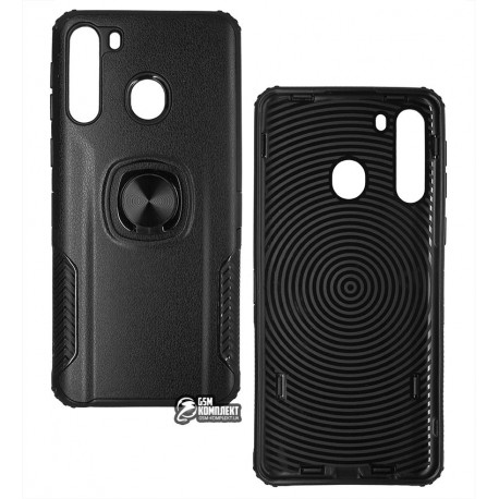 Чехол для Samsung A215 Galaxy A21 (2020), Leather Design Case with Ring, силикон-пластик