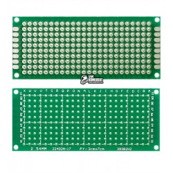 Макетная плата 30 x 70 мм односторонняя, луженая, толщина 1,5 мм, шаг 2,54 мм, зеленая маска, текстолит FR-4