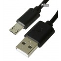 Кабель Micro-USB - USB, Mussels, довгий штекер (11мм), 1 A, 1 метр, чорний