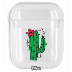 Чехол для Apple AirPods, прозрачный пластик, кактус