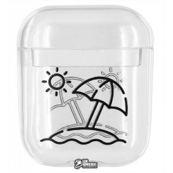 Чехол для Apple AirPods, прозрачный пластик, пальма