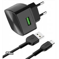 Сетевое зарядное устройство Hoco C70A QC3.0, 3А, 18Вт, 1USB, с кабелем Type-C, черное