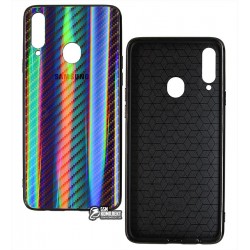Чохол для Samsung A20s (A207), Carbon Gradient Hologram, скло-силікон