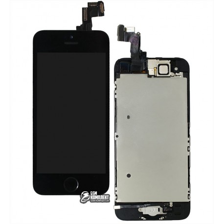Дисплей iPhone 5S, черный, с сенсорным экраном, с рамкой, AAA, Tianma, с шлейфом кнопки HOME, с камерой, с динамиком