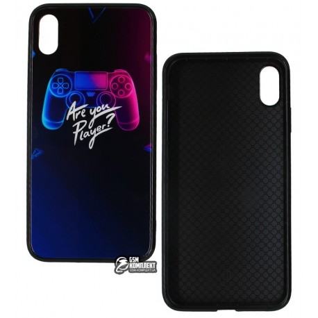 Чехол для Apple iPhone Xs, HQ Glass Pictures case 360, стекло-силикон, are you player