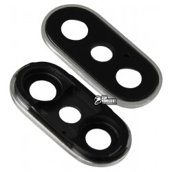 Стекло камеры iPhone X, серебристое, с рамкой