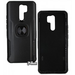 Чехол для Xiaomi Redmi 9, Leather Design Case With Ring, силикон-пластик, черный