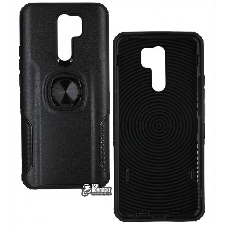 Чехол для Xiaomi Redmi 9, Leather Design Case With Ring, силикон-пластик, черный Чехол для Xiaomi Redmi 9, Leather Design Case With Ring, силикон-пластик, черный