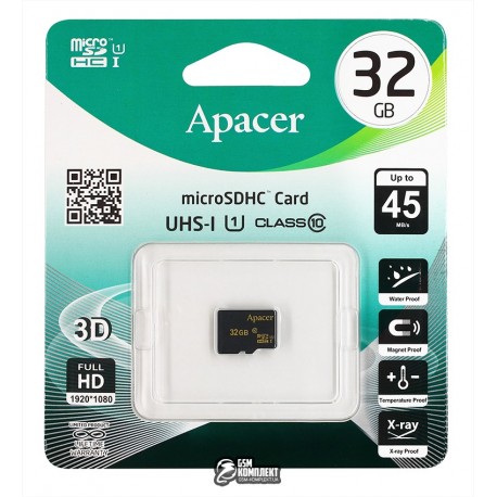 Карта памяти 32 Gb microSD Apacer class 10 UHS-1 (AP32GMCSH10U1-R)