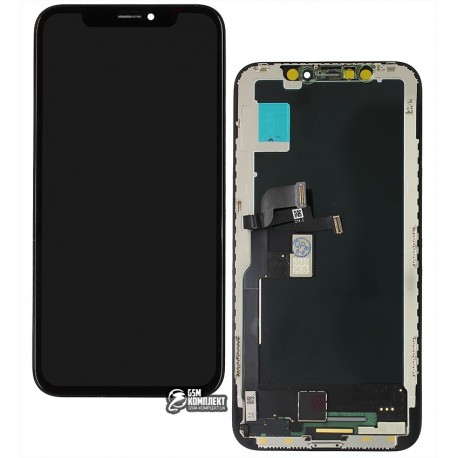 Дисплей iPhone X, черный, с сенсорным экраном, с рамкой, (OLED), AA, с пластиками камеры и датчика приближения, ZY OEM hard