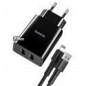 Сетевое зарядное устройство Baseus 2xUSB Baseus Speed Mini Dual U Travel Charger 10.5W Charging Sets + Lightning кабель