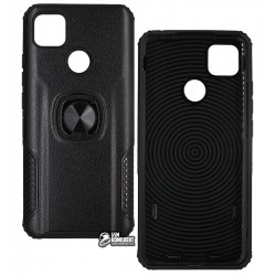 Чехол для Xiaomi Redmi 9C, Leather Design Case With Ring, силикон-пластик, черный