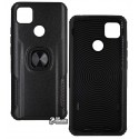 Чехол для Xiaomi Redmi 9C, Leather Design Case With Ring, силикон-пластик, черный