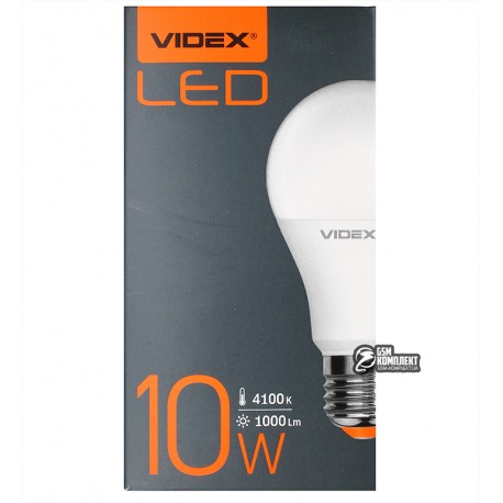Лампа Videx LED, E27, 10W, A60e, (аналог 75W), 4100K (яскраве світло), клас А + (VL-A60e-10274)