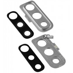 Скло камери для Samsung A705 Galaxy A70, чорне, з сріблястою рамкою