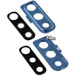 Скло камери для Samsung A705 Galaxy A70, чорне, з блакитною рамкою