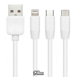 Кабель Micro-USB+Lightning+Type-C - USB, 3в1, Hoco X1 Rapid, до 2.1 Ампер, 1 м, белый