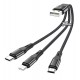 Кабель Micro-USB+Lightning+Type-C - USB, 3в1, Hoco X47 Rapid, до 2.1 Ампер, 0.25 м, короткий, черный