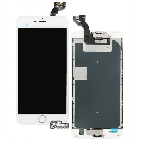 Дисплей iPhone 6S Plus, белый, с сенсорным экраном, с рамкой, AAA, Tianma, с шлейфом кнопки HOME, с камерой, с динамиком
