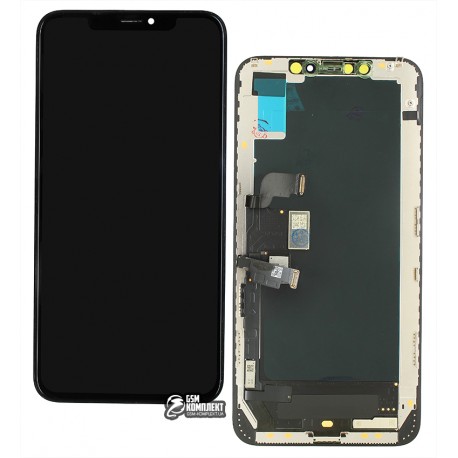Дисплей для iPhone XS Max, чорний, з сенсорним екраном, з рамкою, (OLED), HC, з пластиками камери і датчика наближення, Self-welded OEM soft