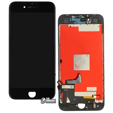 Дисплей iPhone 8, чорний, з сенсорним екраном, з рамкою, AAA, Tianma, з пластиками камери і датчика наближення