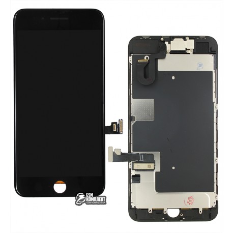 Дисплей iPhone 8 Plus, чорний, з сенсорним екраном, з рамкою, AAA, Tianma, зі шлейфом кнопки HOME, з камерою, з динаміком