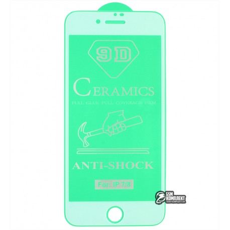 Захисне оргскло для iPhone 7, iPhone 8, iPhone SE (2020), Ceramica, з фаскою, біле