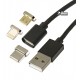 Кабель Micro-USB+Lightning+Type-C - USB, 3 в1, Metal Magnetic, магнитный, 1 метр, 2A, черный