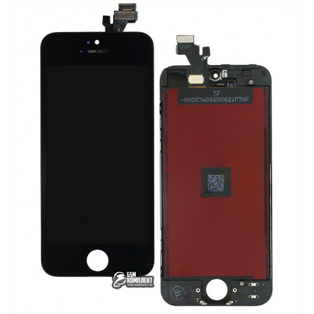 Дисплей iPhone 5, чорний, з сенсорним екраном, з рамкою, AAA, Tianma, з пластиками камери і датчика наближення