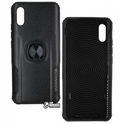 Чехол для Xiaomi Redmi 9A, Leather Design Case With Ring, силикон-пластик, черный