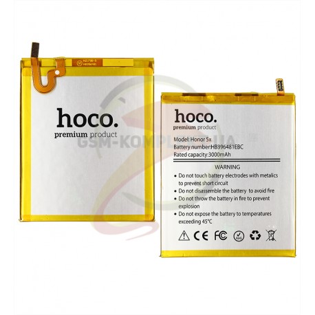 Акумулятор Hoco HB396481EBC для Huawei Honor 5X, Honor 6 H60-L02, Li-Polymer, 3,8 В, 3100 мАч