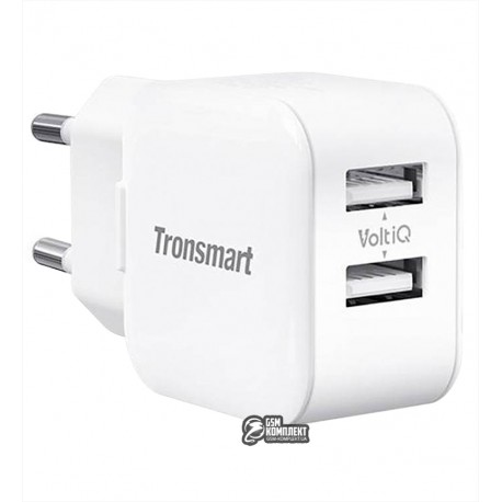 Сетевое зарядное устройство Tronsmart W02 Dual port USB Charger with VoltiQ 12Вт, 2,4А, белое