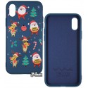 Чехол для iPhone X/Xs, WAVE Fancy Winter (TPU), (santa claus and deer/dark blue)