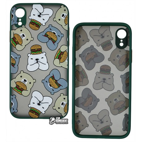 Чехол для Apple iPhone Xr, WAVE Cartoon, PC-TPU (bear and burger/forest green)