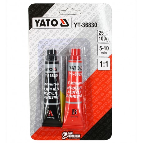 Эпоксидный клей двухкомпонентный YATO YT-36830, схватывание 5-10 мин, полное высыхание 24 ч, в тюбиках по 10 г