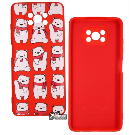 Чехол для Xiaomi Poco X3, WAVE Fancy Case, софттач силикон, bears with a scarf/red