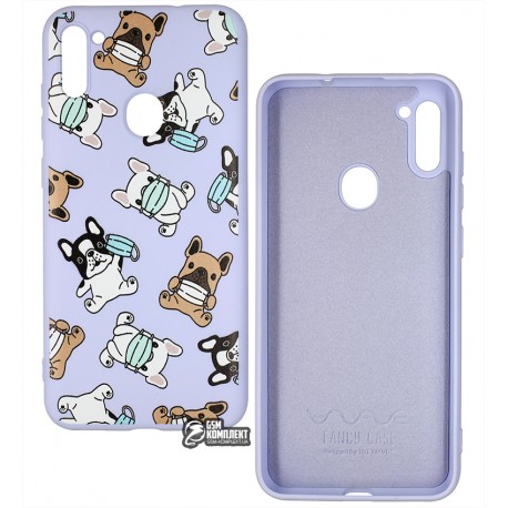 Чехол для Samsung A115/M115 Galaxy A11/M11, WAVE Fancy Case, софттач силикон, dogs with a mask/light purple Чехол для Samsung A115/M115 Galaxy A11/M11, WAVE Fancy Case, софттач силикон, dogs with a mask/light purple