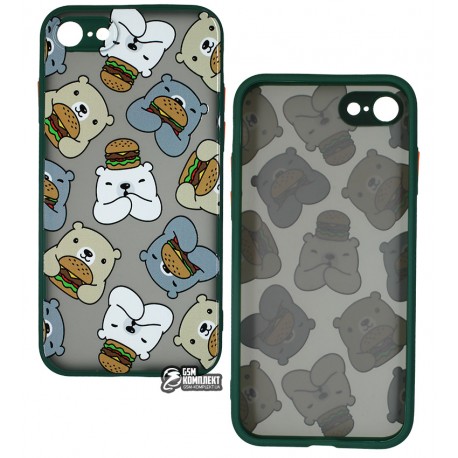 Чехол для Apple iPhone 7/8/SE 2, WAVE Cartoon Case, PC+TPU, bear and burger/forest green