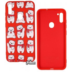 Чехол для Samsung A115/M115 Galaxy A11/M11, WAVE Fancy Case, софттач силикон, bears with a scarf/red